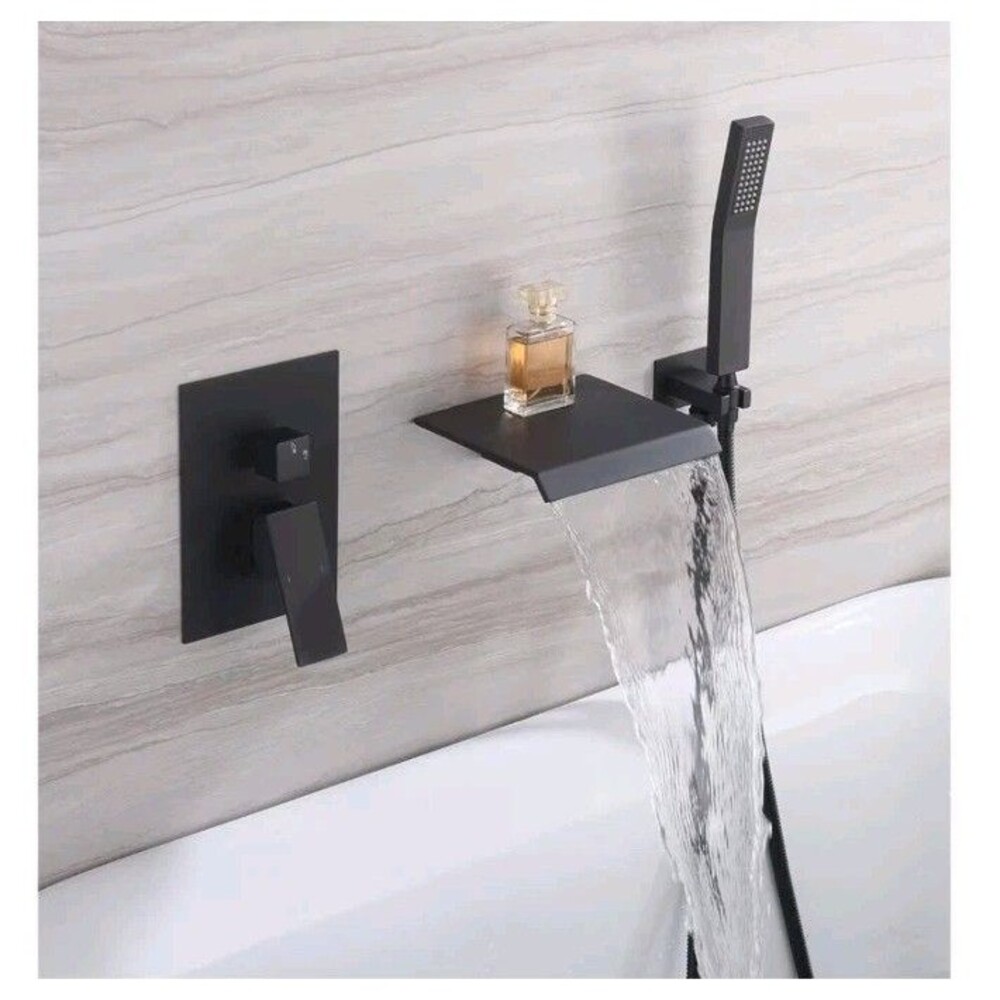 RF Waterfall Bathtub Faucet Set with Sprayer Wall Mount Tub Spout with Handheld